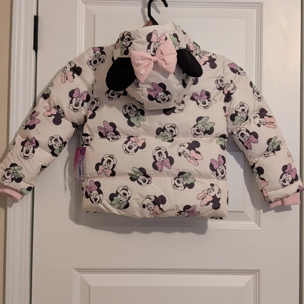 Girls Disney Minnie Mouse Puffer Hooded Jacket Multiple Sizes
